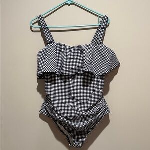 Women’s Navy & White gingham Swimsuit, one piece, tummy control, NWOT